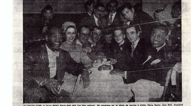 On the right Charles Aznavour, next to Fernand Gignac. On the left, the pretty lady accompanying Pierre Roche is my mother Denise Éthier.