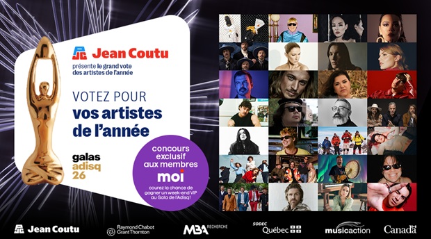 la bannière Jean Coutu s'associe pour la première fois à l'Adisq afin de présenter le grand vote des artistes de l'année