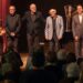 Gilles Vigneault à la Salle Bourgie lors de la création de Sentiers intérieurs, avec Hugo Laporte et Olivier Godin